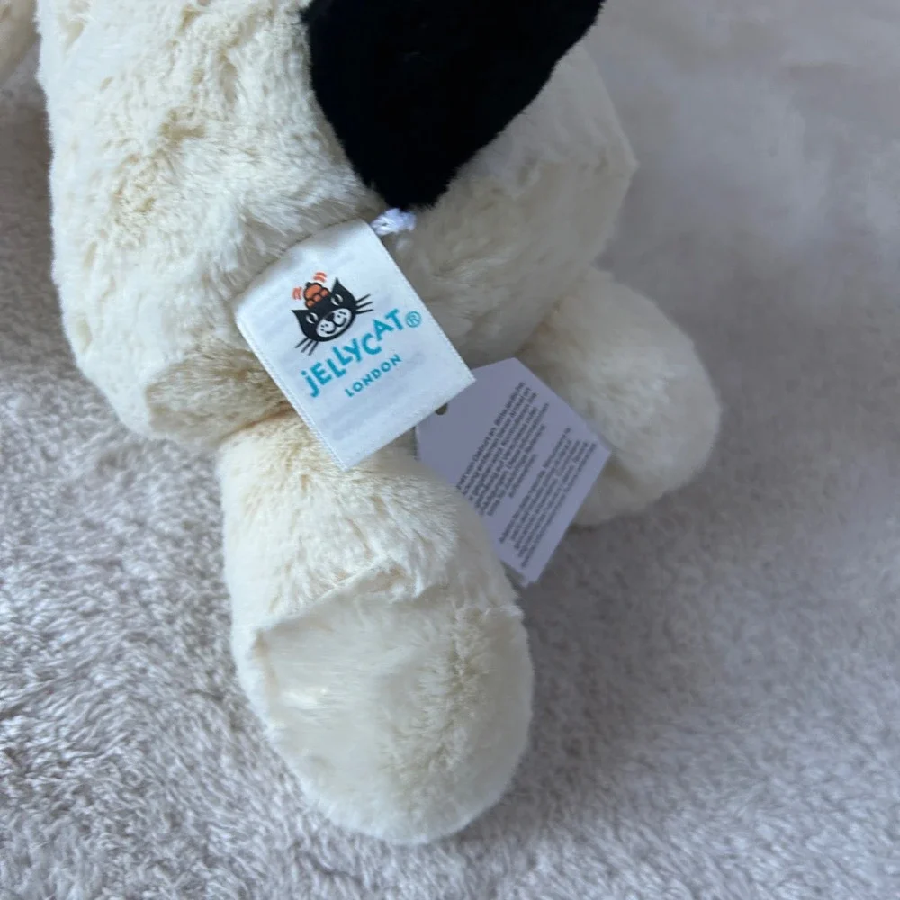 Jellycat Bashful Rufferty Puppy Medium Cream Black Spotted Dog Plush BAS3BCP NWT